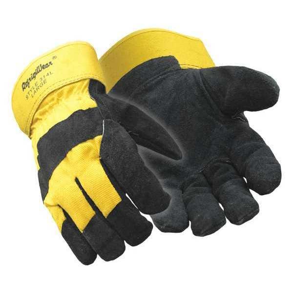 Refrigiwear Cold Protection Gloves, Suede Cowhide leather Palm, Gauntlet Cuff, Black / Yellow, 1 PR - 0314RGBKXLG