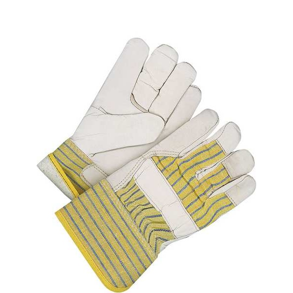 Bdg Leather Gloves, Cowhide Palm, Safety Cuff, Beige / Blue/Yellow, 1 PR - 40-9-173W