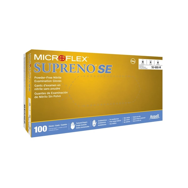 Ansell Supreno, Disposable Gloves, 4.3 mil Palm, Nitrile, Powder-Free, M, Blue - MICSU-690-M