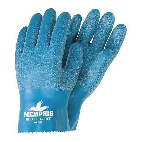 Mcr Safety Chemical Resistant Gloves, Natural Rubber Latex, 10 in L, 13.0 mil, Aqua/Blue, L, 1 PR - 6850L
