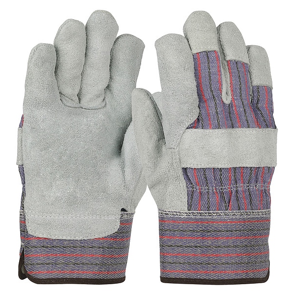 Pip Economy Grade Split Cowhide Leather Palm Glove, Fabric Back, Gunn Cut, Wing Thumb, M, 12 Pairs - 558