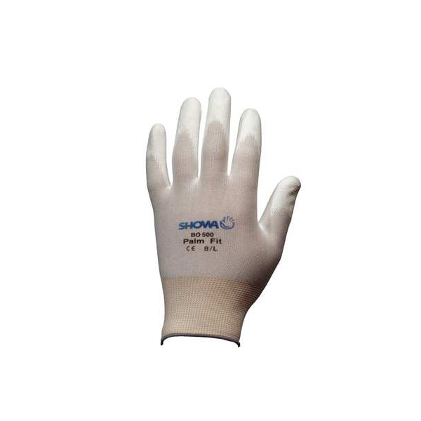 Showa Coated Gloves, Polyurethane, Smooth, Palm, 3 Abrasion Level, White, M (7) 1 PR - BO500W-M