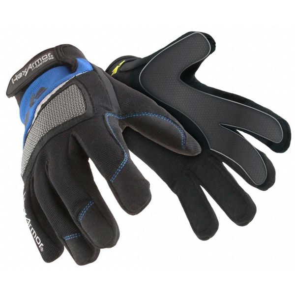 Hexarmor Chrome Series(R) Cut-Resistant Mechanics Gloves, Faux Leather Palm, L, Black/Blue - 4018-L (9)