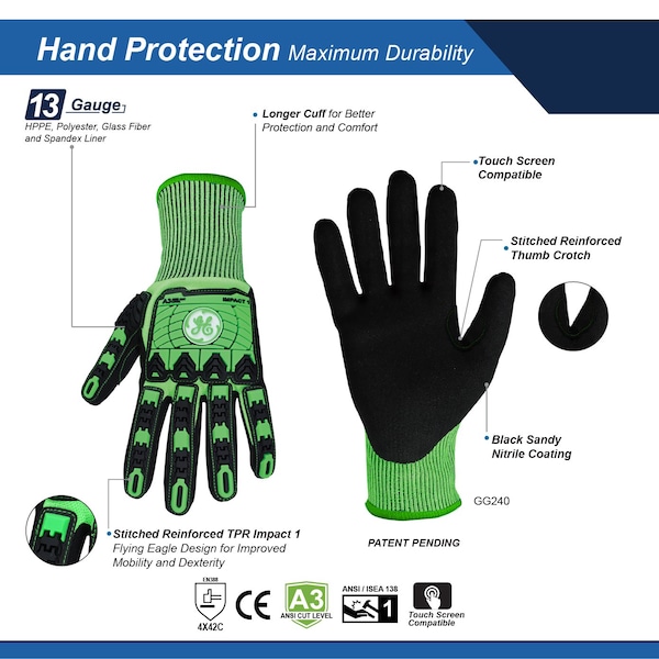 Ge 13 Ga Sandy Nitrile Tpr Impact A 3 Glove S - GG240SC