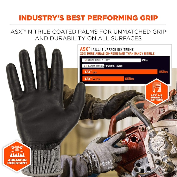 Ergodyne ANSI A7 Nitrile Coated CR Gloves, Gray, Size L - 7072