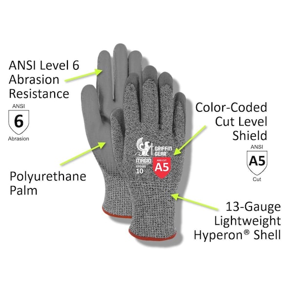 Magid Coated Gloves, Polyurethane, 6 Abrasion Level, Salt & Pepper, 1 PR - GPD591-5
