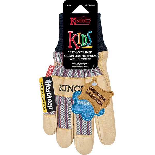 Kinco Kid's Lined Premium Grain Pigskin Palm Glove with Knit Wrist Small - 1927KW-KS