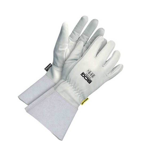 Bdg Leather Gloves, Goatskin Palm, White / White, , Uncoated 1 PR - 20-9-1605-S