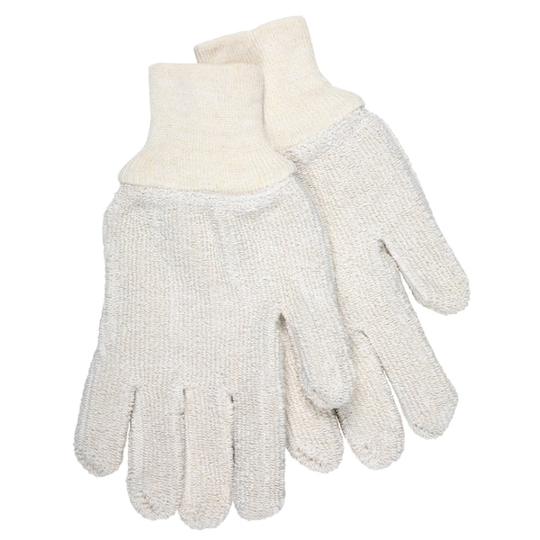 Mcr Safety Terry Cloth Heavy Weight Glove, Knit Wrist Cuff Back: Natural, L, 12 PK - 9403KM