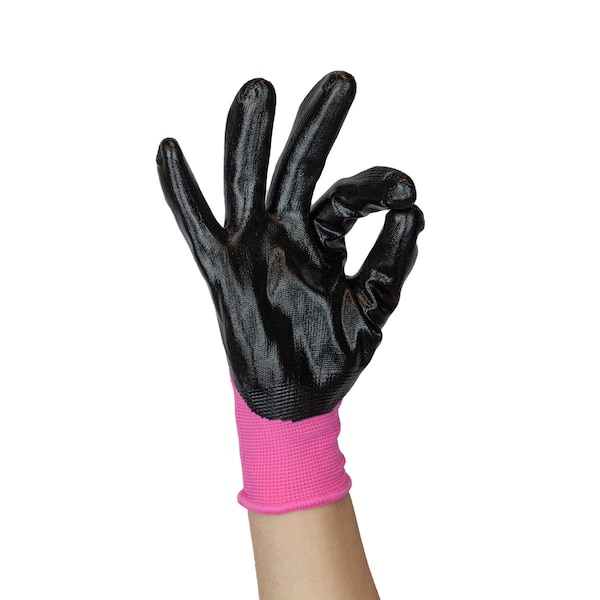 Safe Handler Nitrile Firm Grip Work Gloves, OSFM, Pink (12-Pack) - BLSH-ESRG-17P