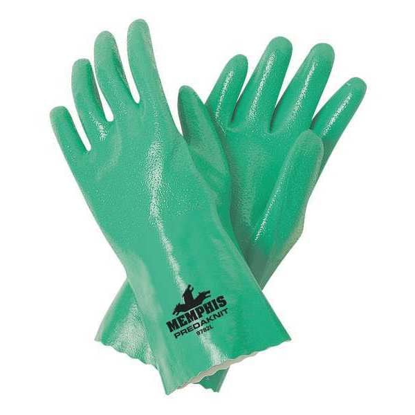 Mcr Safety Predaknit Chemical Resistant Gloves, Nitrile, 12 in L, 14.00 mil, Green, L, 12 PK - 9782L