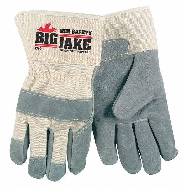 Mcr Safety Leather Palm Gloves, Safety Cuff, Wing Thumb, White, XL, 1 PR - VP1700XL
