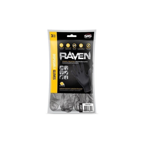 Sas Safety BAG OF 3PR RAVEN LRGE GLOVES - SA66511