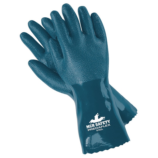 Mcr Safety Predaflex Chemical Resistant Gloves, Nitrile, 11 3/4 in L, 11.00 mil, Blue, L, 1 PR - 9792L