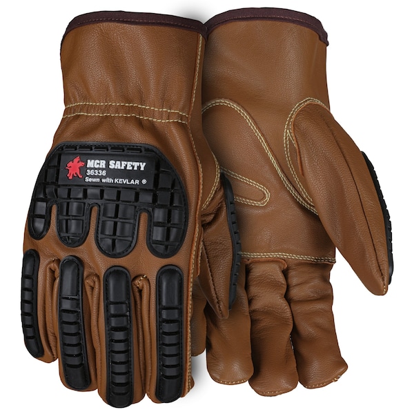 Mcr Safety Leather Drivers Gloves, Goatskin, Shirred Slip-On, Keystone Thumb, Gunn Cut, Brown / Brown, 2XL - 36336XXL