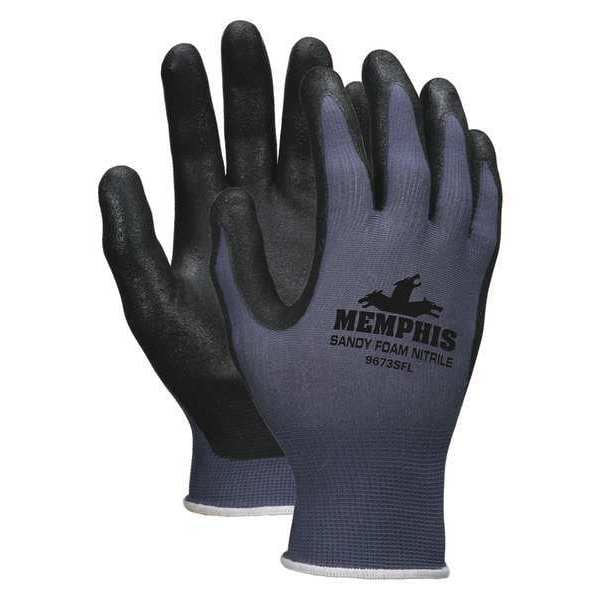 Mcr Safety Coated Gloves, Foam Nitrile, Sandy, Palm, 0 Abrasion Level, Blue, L (9) 1 PR - 9673SFL
