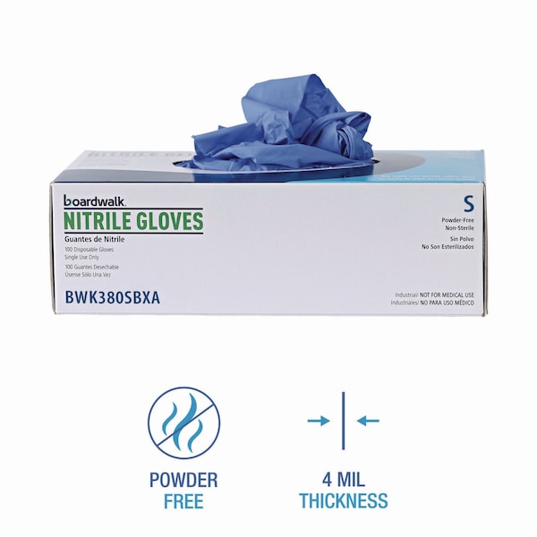 Boardwalk Disposable General-Purpose Nitrile Gloves, Small, Blue, 4 mil, 100PK - 380SBXA