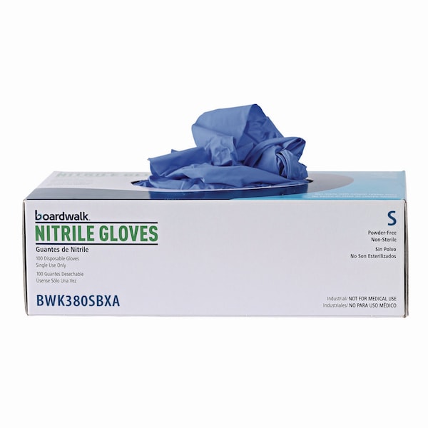 Boardwalk Disposable General-Purpose Nitrile Gloves, Small, Blue, 4 mil, 100PK - 380SBXA