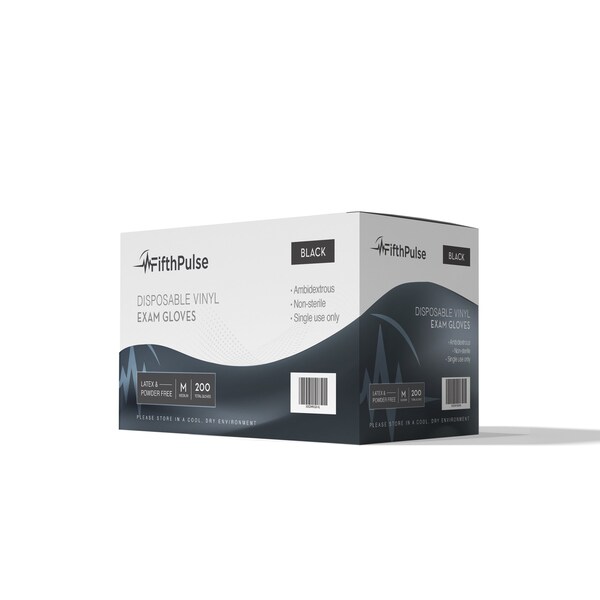 Fifthpulse Disposable Gloves, Vinyl, Powder-Free, M, 200 PK, Black - FMN100118