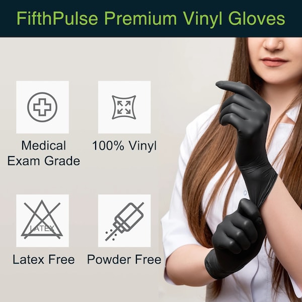 Fifthpulse Disposable Gloves, Vinyl, Powder-Free, M, 200 PK, Black - FMN100118