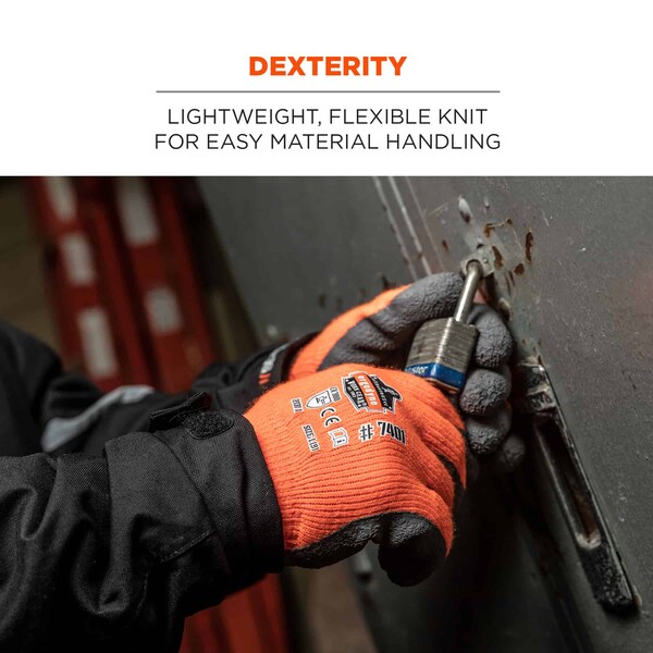 Ergodyne Orange Coated Lightweight Winter Work Gloves, XL, PK144 - 7401-CASE