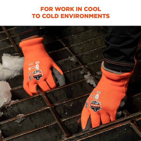 Ergodyne Orange Coated Lightweight Winter Work Gloves, XL, PK144 - 7401-CASE
