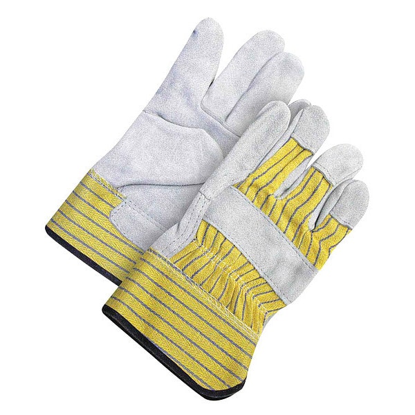 Bdg Leather Gloves, Cowhide, Safety Cuff, Wing Thumb, Full Finger, Blue/Gray/Yellow, S, 1 PR - 30-1-W10ELW