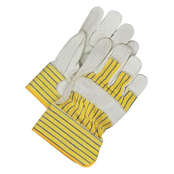 Bdg Leather Gloves, Cowhide, Safety Cuff, Wing Thumb, Full Finger, Blue/Tan/Yellow, 2XL, 1 PR - 40-1-281ECU-X2L