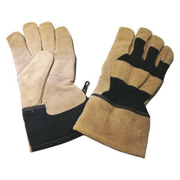 Condor Leather Gloves, Cowhide, Safety Cuff, Wing Thumb, Full Finger, Black/Beige, S, 1 PR - 48WU29