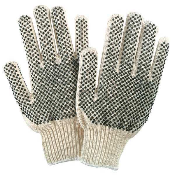 Mcr Safety Knit Gloves, Cotton Polyester Blend, Dotted Palm, White/Black, 1 PR - 9668M