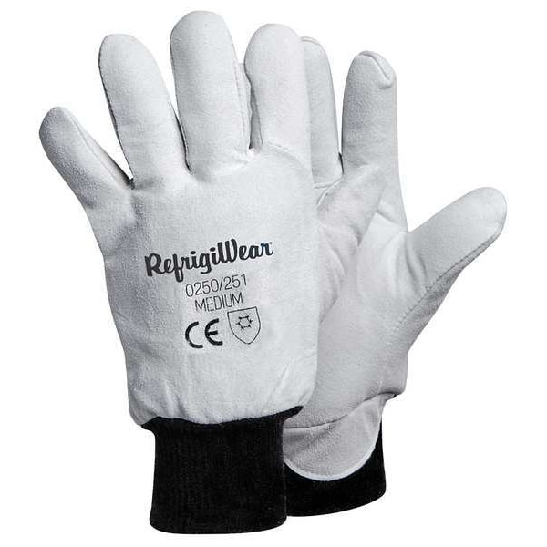 Refrigiwear Cold Protection Gloves, Goatskin Leather Palm, Knit Cuff, Gray, 1 PR - 0250RGRAXLG