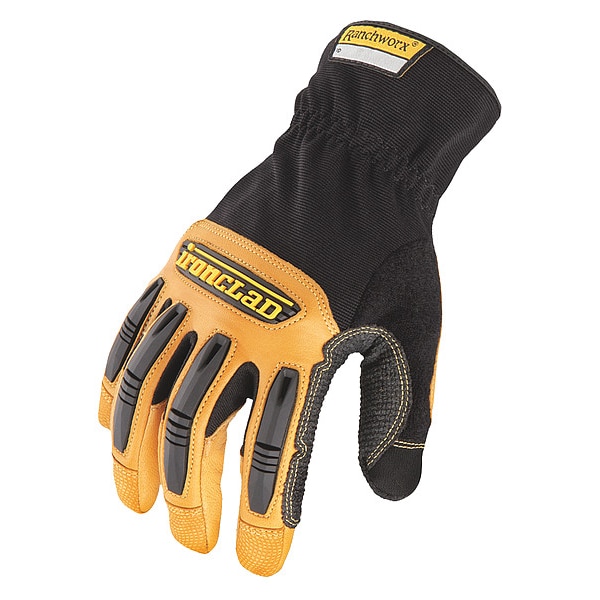 Ironclad Performance Wear Mechanics Gloves, Leather, Shirred Slip-On Cuff, Wing Thumb, Full Finger, Black/Tan, 3XL, 1 PR - RWG2-07-XXXL