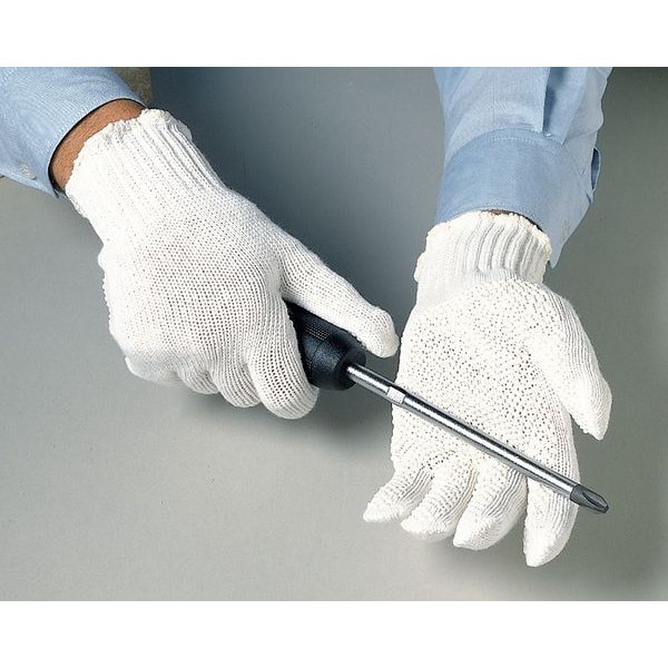 Condor General Purpose Glove, Cotton/Polyester, Dotted Palm, Knit, White, 1 PR - 9XW97