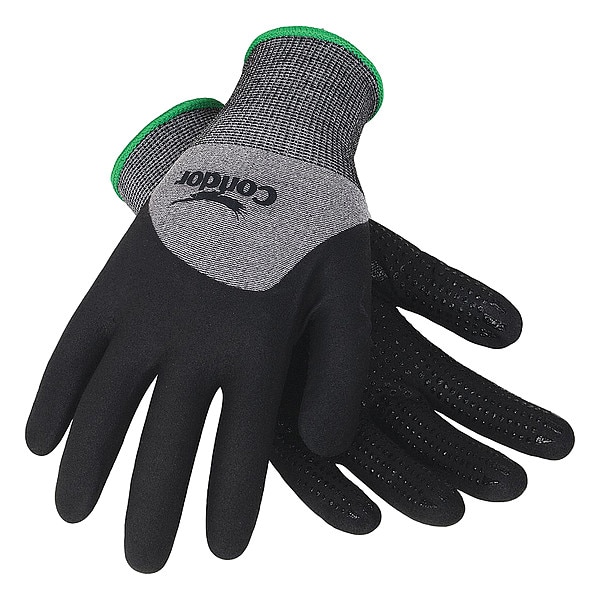 Condor Coated Gloves, Nitrile, Foam Coating with Dots on Palm, 3/4 Double Dipped, 4 Abrasion Level, L (9) - 19K992