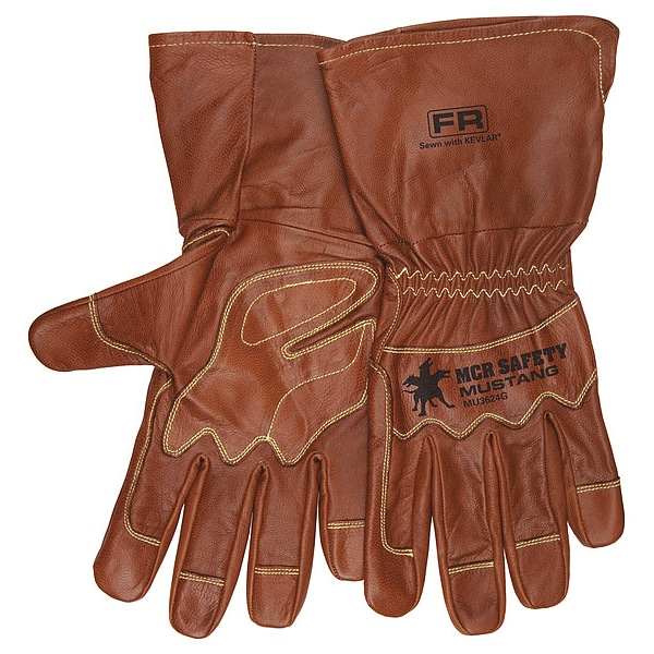 Mcr Safety Leather Drivers Gloves, Goatskin ( Double Palm ), Gauntlet, Wing Thumb, Gunn - Full Back Cut, Brown - MU3624GXL