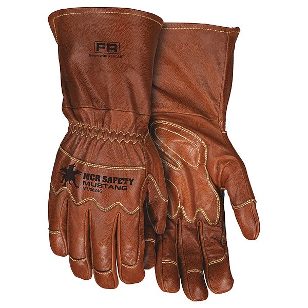 Mcr Safety Leather Drivers Gloves, Goatskin ( Double Palm ), Gauntlet, Wing Thumb, Gunn - Full Back Cut, Brown - MU3624GXL