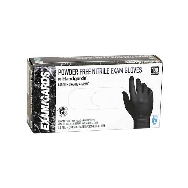 Examgards Disposable Gloves, Nitrile, Powder-Free, L, 1000 PK, Black - 304340283