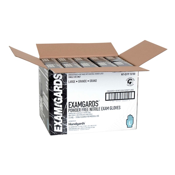 Examgards Disposable Gloves, Nitrile, Powder-Free, L, 1000 PK, Black - 304340283