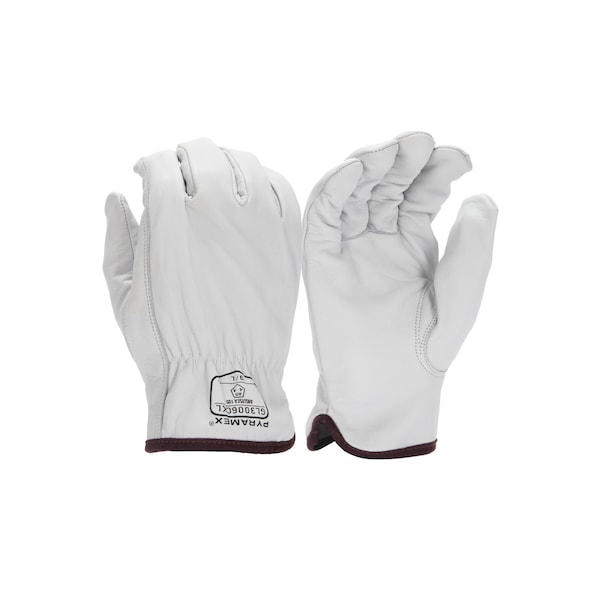 Pyramex Leather Drivers Gloves, Premium Grain Goatskin, Slip-on, Keystone Thumb, Gunn Cut, White, XL 1 PR - GL3006CKXL