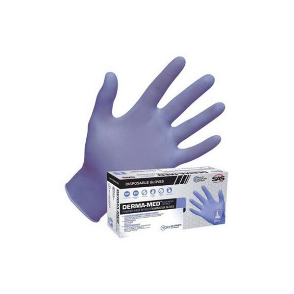 Sas Safety Derma-Med, Disposable Gloves, 4 mil Palm, Nitrile, Powder-Free, L, 100 PK - 66523