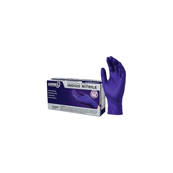 Ammex Disposable Gloves, 3 mil Palm, Nitrile, Powder-Free, XL, Indigo - AINPF48100