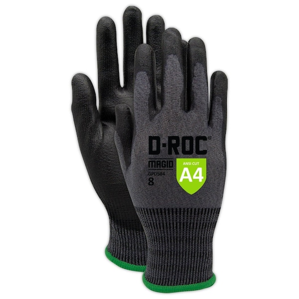 Magid Coated Gloves, Polyurethane, 4 Abrasion Level, Salt & Pepper, 1 PR - GPD584-6