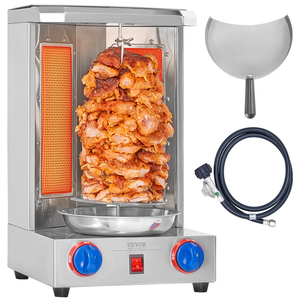 VEVOR Shawarma Grill Machine, 13 lbs Capacity, Chicken Shawarma Cooker Machine with 2 Burners, Gas Vertical Broiler Gyro Rotisserie Oven Doner Kebab Machine, for Home Restaurant Kitchen Parties - LSKRJ13BRQBW33135V1