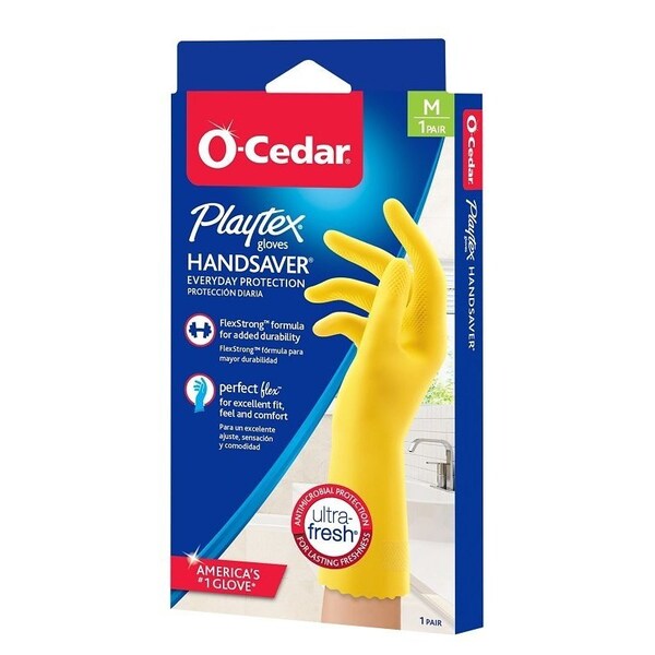 O-Cedar Playtex HandSaver Reusable Gloves, M, Latex/Neoprene/Nitrile, Yellow - 163675