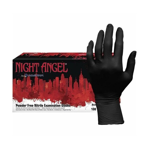 Hospeco Night Angel, Disposable Gloves, 4 mil Palm, Nitrile, Powder-Free, M, 10 PK, Black - HOSNGL225