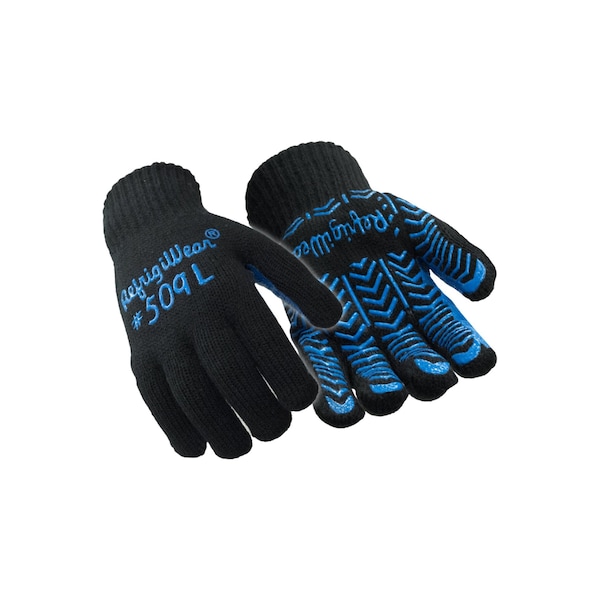 Refrigiwear Cold Protection Gloves, Silicone Herringbone Palm, Black, L - 0509RBLKLAR