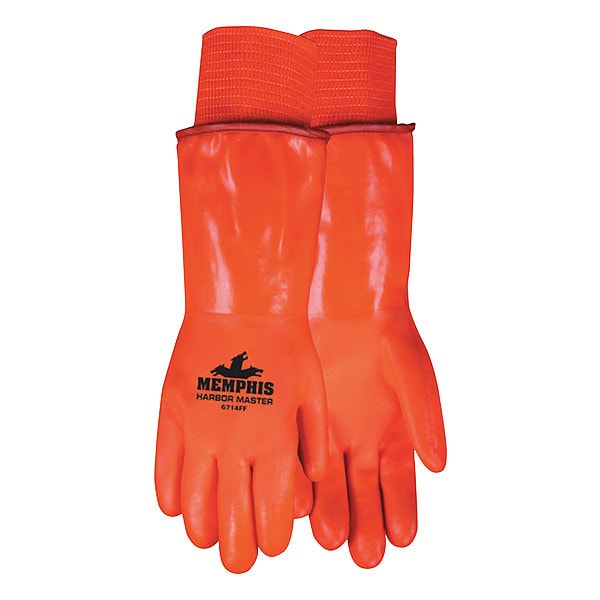 Mcr Safety Hi-Vis Cold Protection Gloves, PVC Palm, Foam/Fleece Lining, High-Visibility Orange, L - 6714FF
