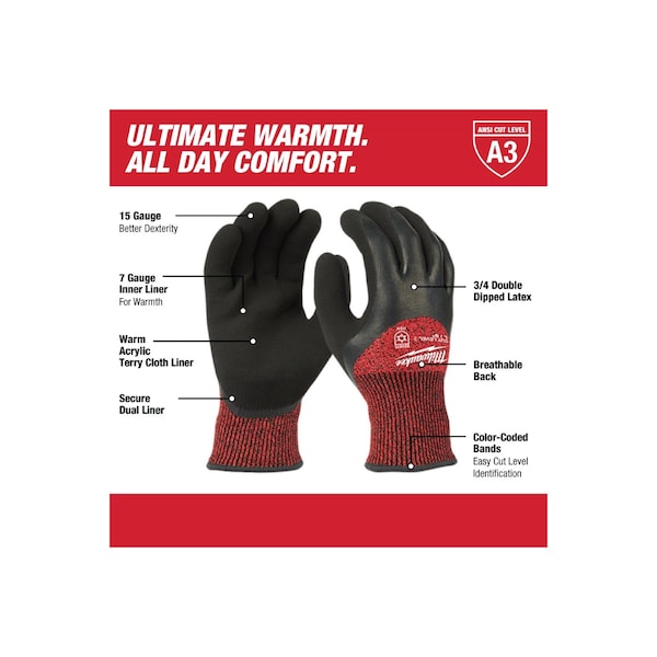 Milwaukee Tool Cut-Resistant Winter Insulated Gloves, , Sandy Palm, Knit, Red/Black - 48-22-8921