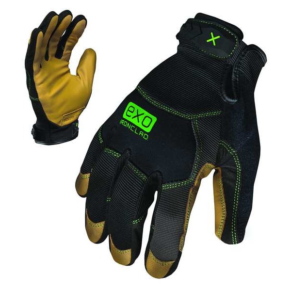 Ironclad Performance Wear EXO Mechanics Gloves, Genuine Leather Palm, Polyester Back, L, Black/Gold - EXO2-MOL-04-L