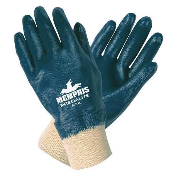 Mcr Safety Coated Gloves, Nitrile, Smooth, Full, 0 Abrasion Level, Blue, XL 1 PR - 9781XL